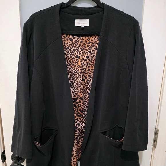 Skies Are Blue Jackets & Blazers - Skies Are Blue Black Leopard Lined Blazer Plus Size 2X Open Front Stretch